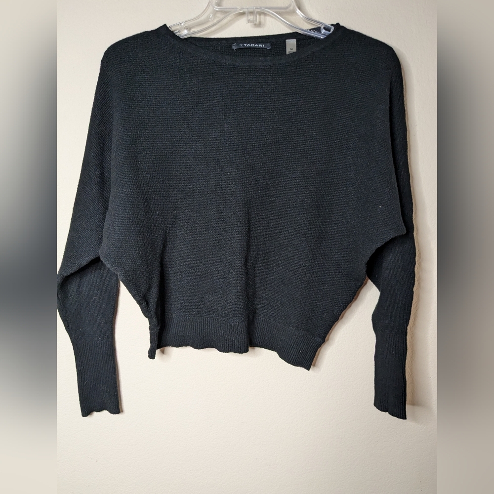 Tahari Womens Pullover Sweater Black Dolman Sleeve Boat Neck Size M